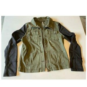 Free People Olive Green Pieced Twill Jacket